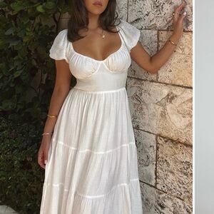 Showpo Anita Midi White Open Back Puff Sleeve Dress